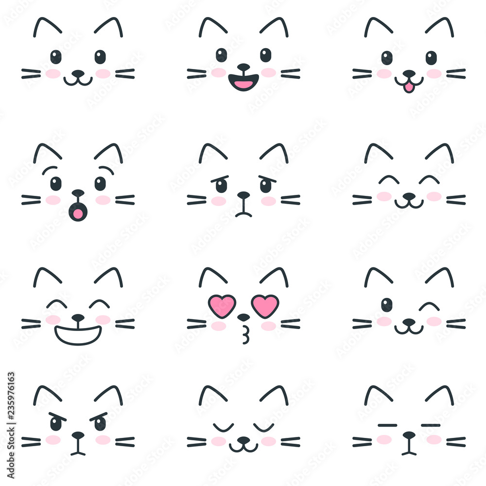 Different emotions of cats on white background Different emotions of cats on white background