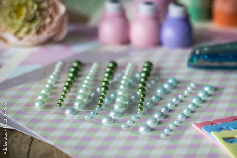 set for needlework on wooden table. photo with copy space set for needlework on wooden table. photo with copy space