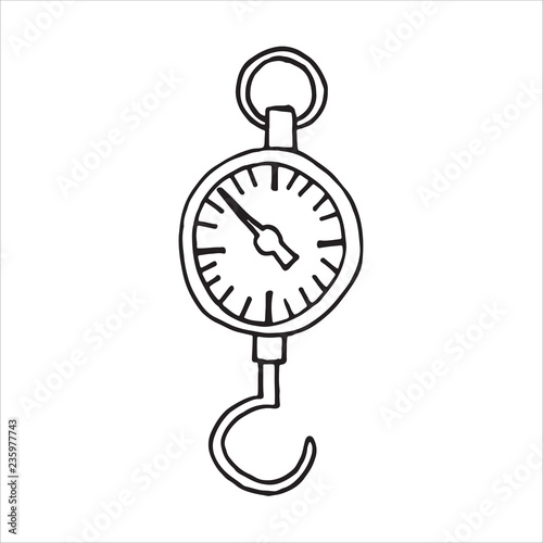 Vector hand drawn sketch physics dynamometer for laboratory work on copybook. Doodle style