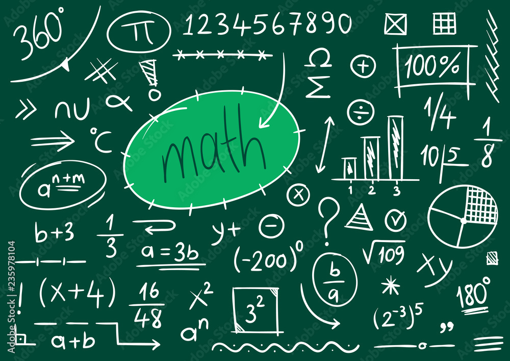 math symbols hand drawn, mathematics mark green background vector Stock  Vector | Adobe Stock