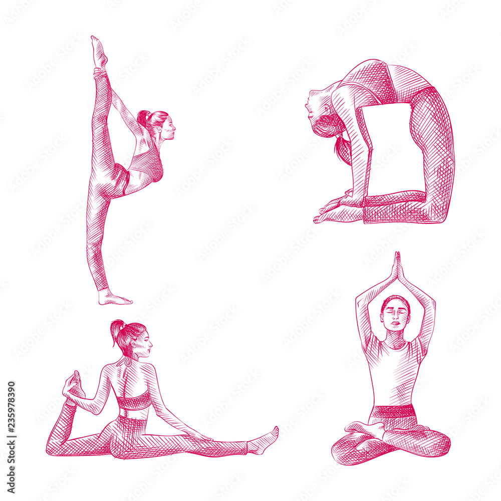 Set Woman doing exercise in yoga pose Stock Vector by ©Valenty 179381568