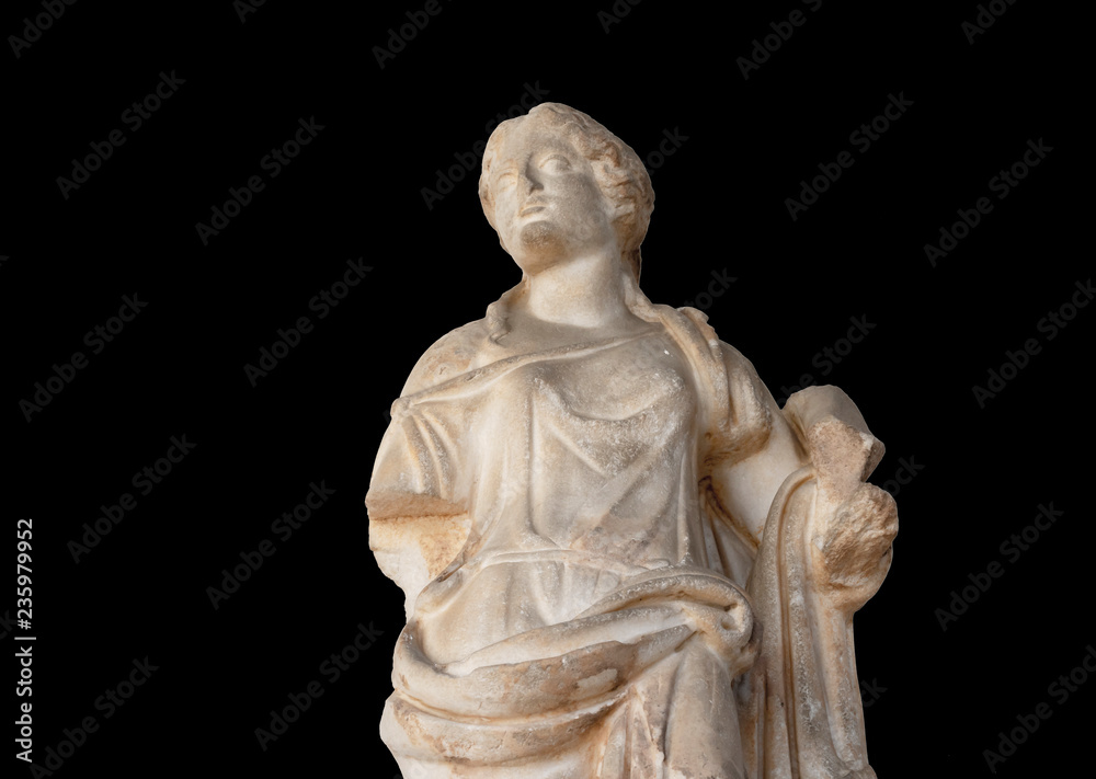 Classic stone statue isolated on black background
