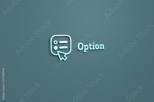3D illustration of Option, light-blue color and light-blue text with blue background.