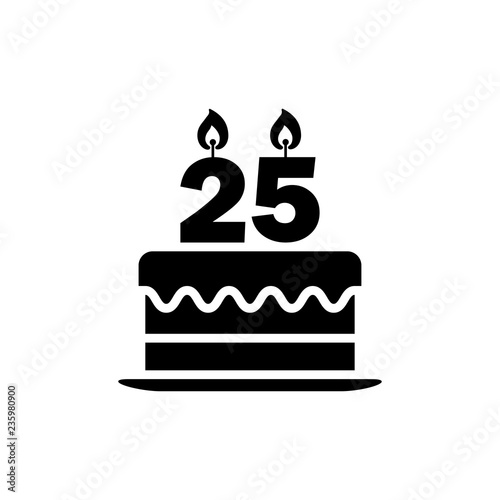 Icono plano tarta de 25 aniversario en color negro