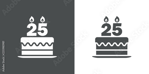 Icono plano tarta de 25 aniversario en gris y blanco