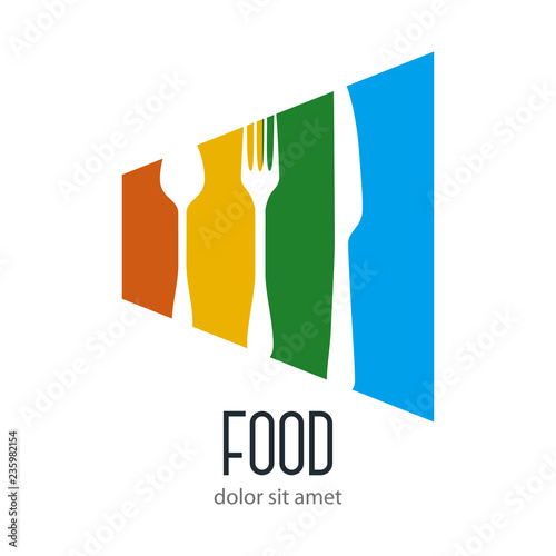 Logotipo con texto Food con cubiertos en espacio negativo varios colores