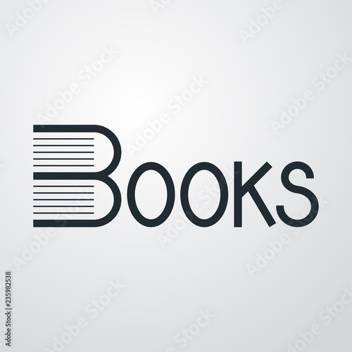 Logotipo con texto Books con letra B con libros en fondo gris