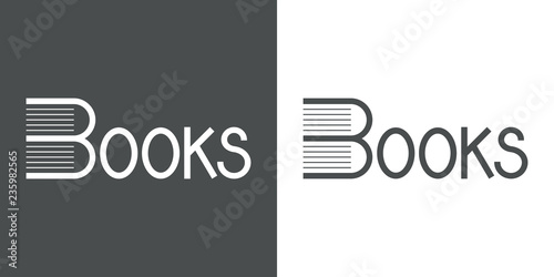 Logotipo con texto Books con letra B con libros en gris y blanco