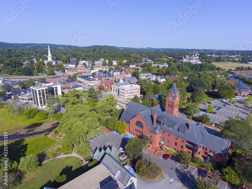 Photo Winchester Town Hall aerial view at Winchester Center Historic District panorama in downtown Winchester, Massachusetts, USA