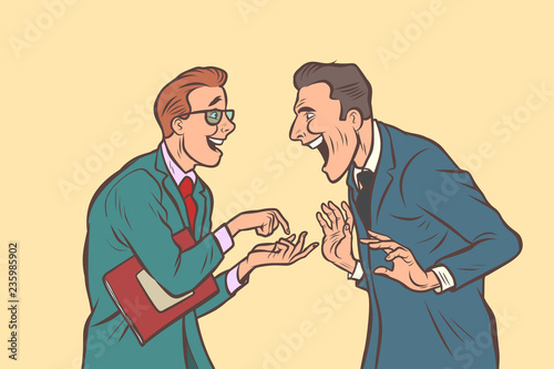 two businessmen talking and laughing. Friends joke