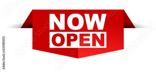 red vector banner now open