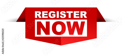 red vector banner register now