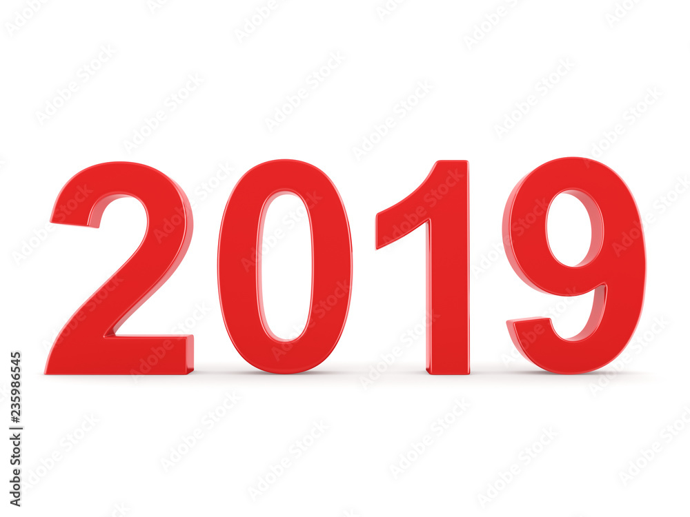 3D rendering 2019 New Year red digits 3D rendering 2019 New Year red digits