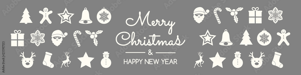 Fototapeta premium Merry Christmas and Happy New Year - card with decorations. Vector.