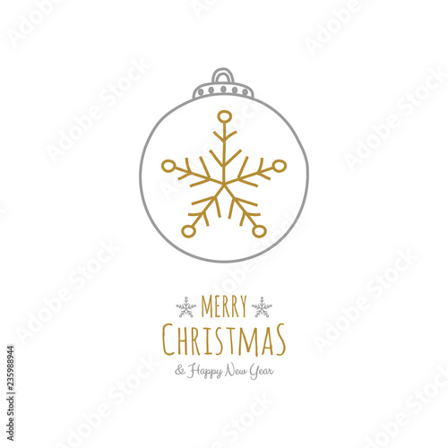 Christmas wishes with hand drawn bauble. Vector.