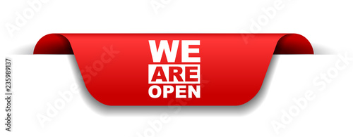 red vector banner we are open