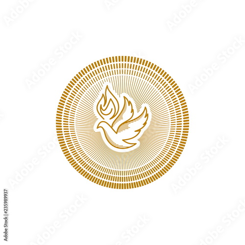 Church logo. Christian symbols. The dove and the flame are symbols of the Holy Spirit.