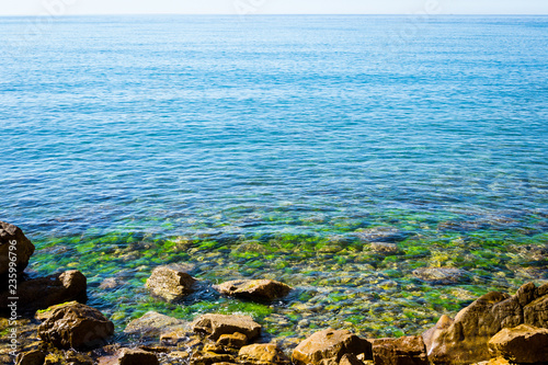 Beautiful background of a Moroccan  beach with waves and sea in summer in Al hoceima photo