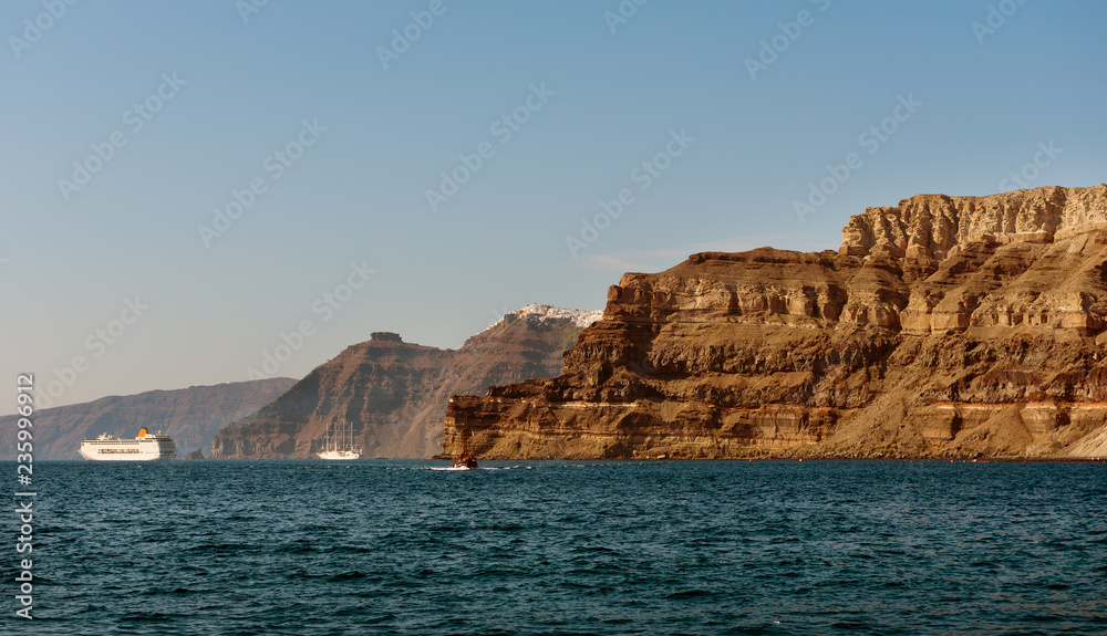 Cliffs of Santorini island, view from sea port