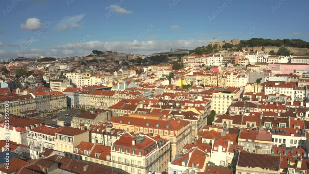 Aerial view of Lisbon Portugal at sunset, flat profile Aerial view of Lisbon Portugal at sunset, flat profile