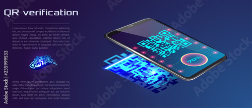 Trendy Isometric Vector Smartphone. Web Template For Header, Mobile App Mockup Or Banner With Isometric Mobile Phone. QR Code App Showcase.