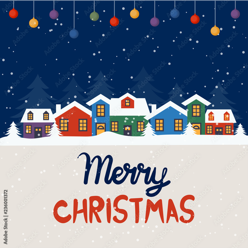 Merry Christmas and Happy New Year winter holidays greeting card with holidays objects. Vector illustration
