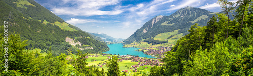 Lungernersee with Swiss Alps. Lungernersee is a natural lake in Obwalden, Switzerland, Europe