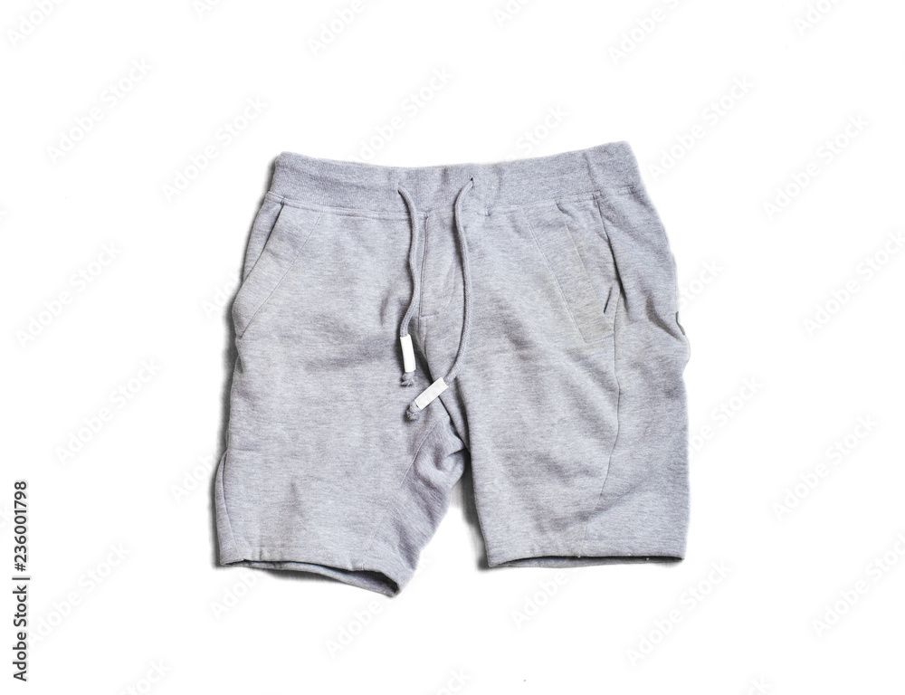 Sport gray mens shorts pants isolated on white background. Hype fashion  magazine photo urban style. Photos | Adobe Stock