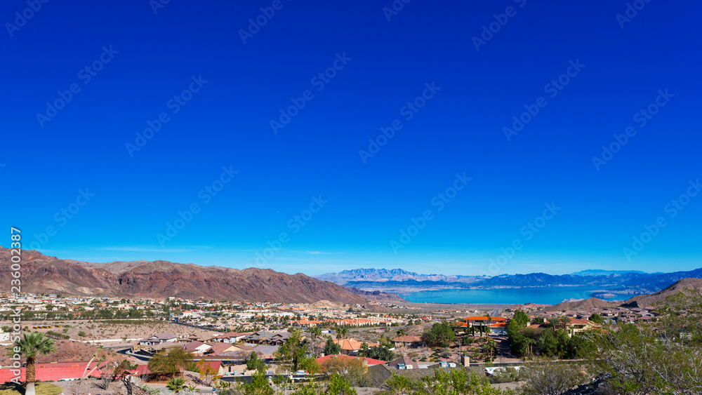 Obraz premium View of the mountain landscape, Boulder, Nevada, USA. Copy space for text.
