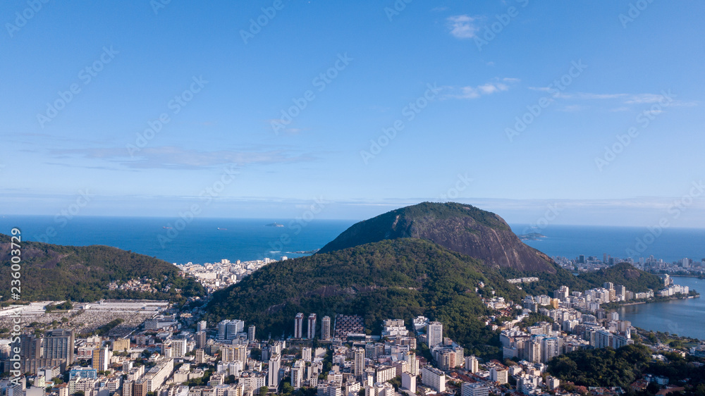Aerial view of the drone of Rio de Janeiro, with Pão de Açúcar in the background