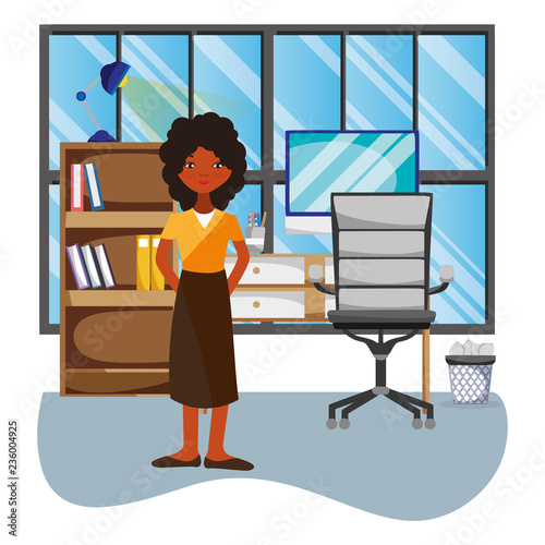 Businesswoman in office cartoon