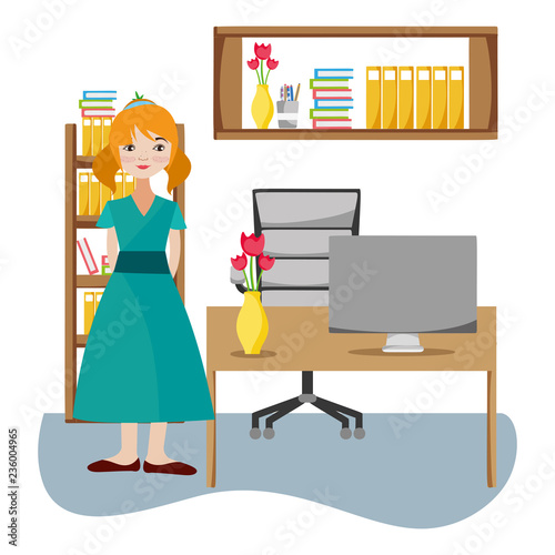 Businesswoman in office cartoon
