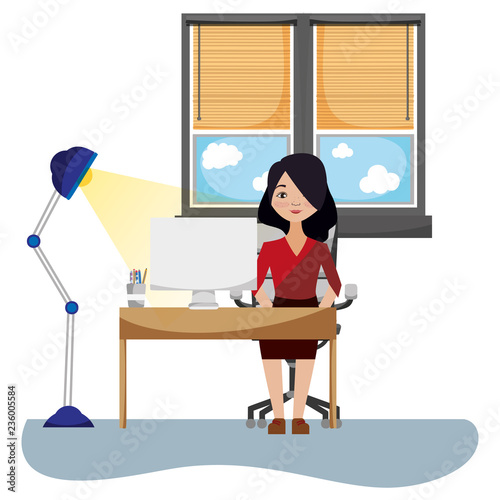 Businesswoman in office cartoon