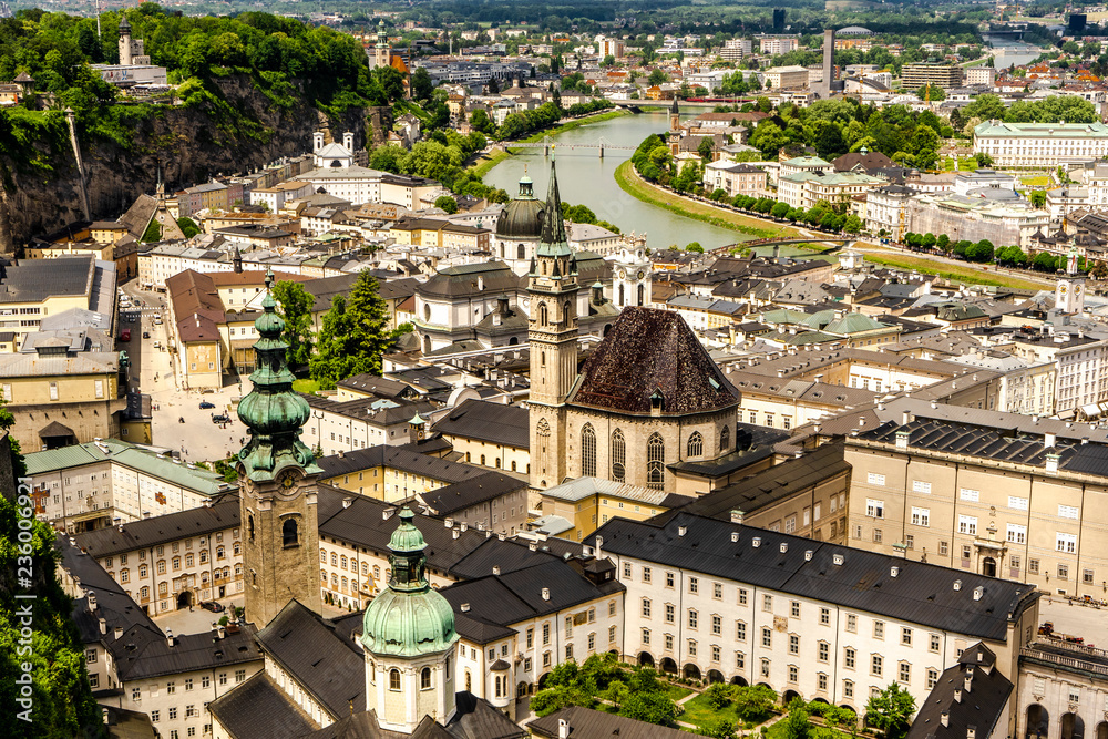 Fototapeta premium An overview of Salzburg from the castle above the city