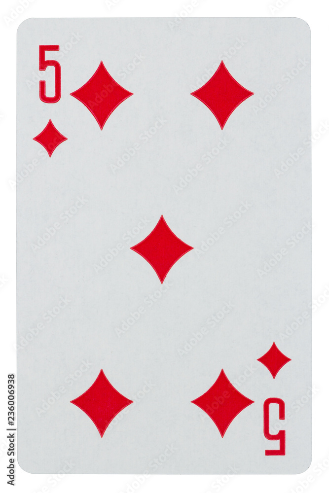Obraz premium Playing card five of diamonds isolated on white