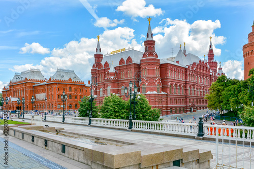 Entrance to the old and famous Red Square in Moscow with its characteristic architecture, towers and bricks