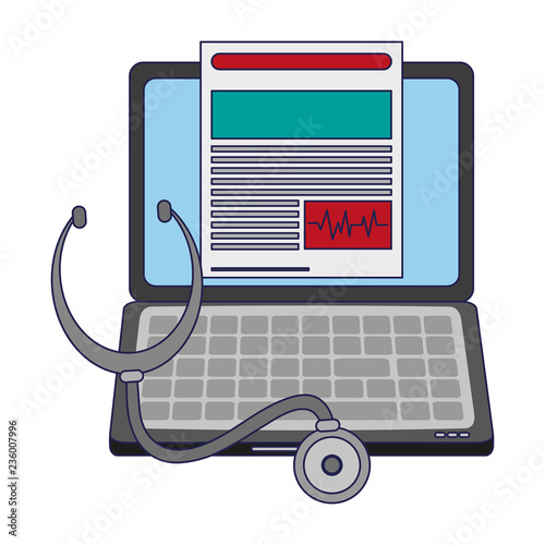 Laptop with medical history and stethoscope