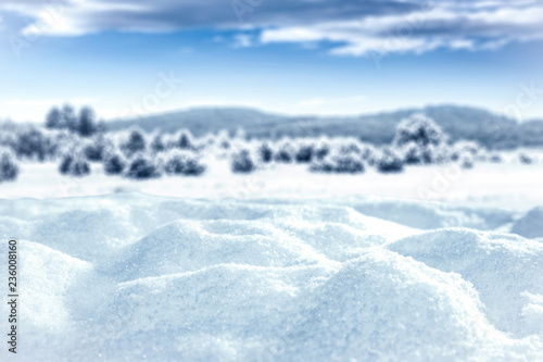 Composition of snow with free space for an advertising product 
