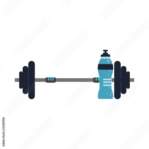 Gym barbell and water bottle