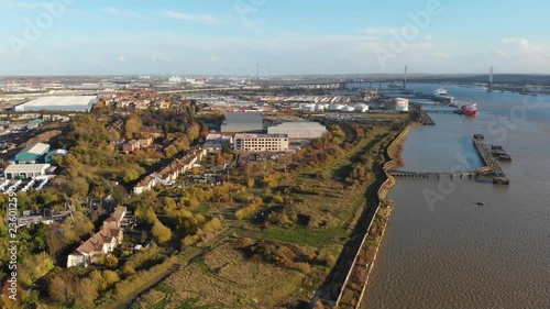 A panoramic view of the docks at Purfleet and the Dartford Crossing in the distance photo