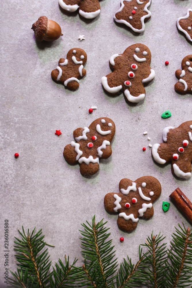 Homemade Decorated Gingerbread man cookies with icing / Christmas concept Homemade Decorated Gingerbread man cookies with icing / Christmas concept