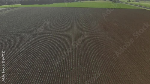 Drone footage of newly sowed fields ready to give life to the seeds in the new season. 4k video siquence in a rural area. photo