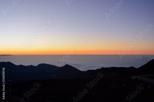 Sunrise at the summit of Haleakala volcano on the island of Maui  Hawaii.