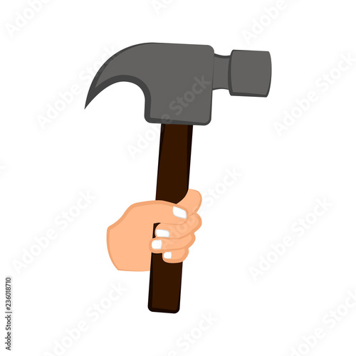 Hand holding a hammer. Vector illustration design