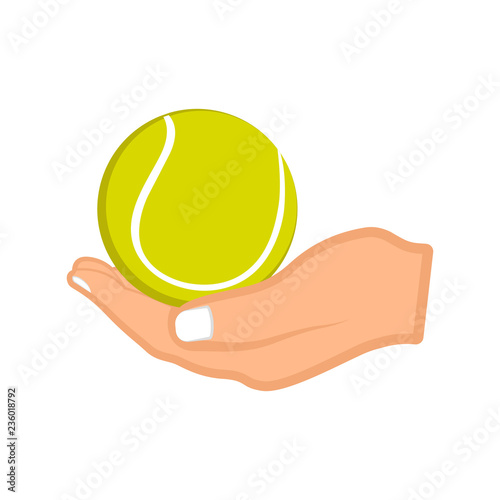 Hand holding a tennis ball. Vector illustration design