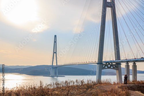 Suspended cable Russian bridge from the mainland of the Far-Eastern city of Vladivostok to the Russky island © Aleksei