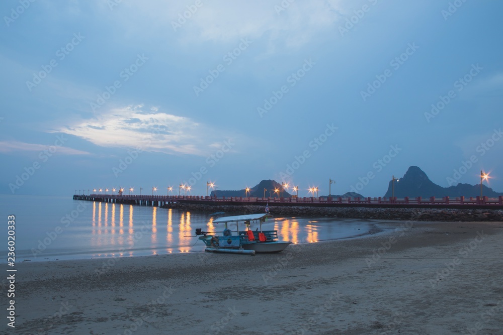 This is moment in the morning the beach ,which it's beautiful feeling calm and place at countryside, Prachuap Khiri Khan province,Thailand
