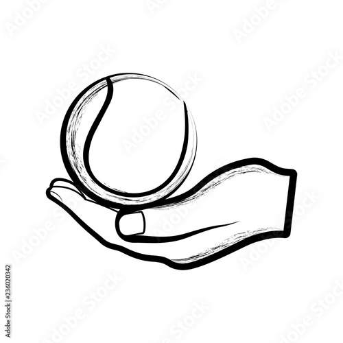 Sketch of a hand holding a tennis ball. Vector illustration design