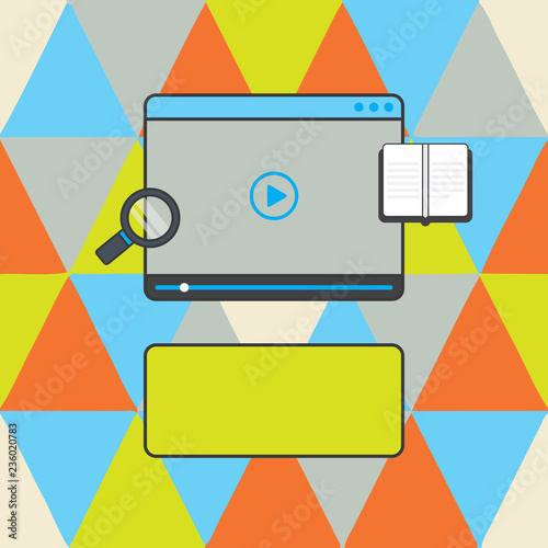 Design business concept Empty template copy space text for Ad website isolated. Tablet Video Player Uploading Downloading and Magnifying Glass Text Space