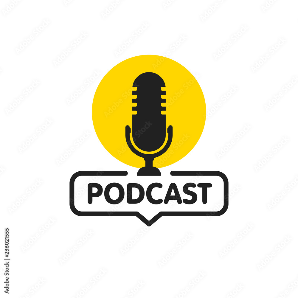 Podcast. Vector flat illustration, icon, logo design on white ...